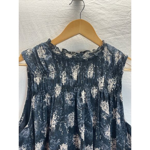 Joie Sleeveless Sheer Overlay knee length Dress‎ Baltic Print Blue size L flowy - Picture 4 of 13